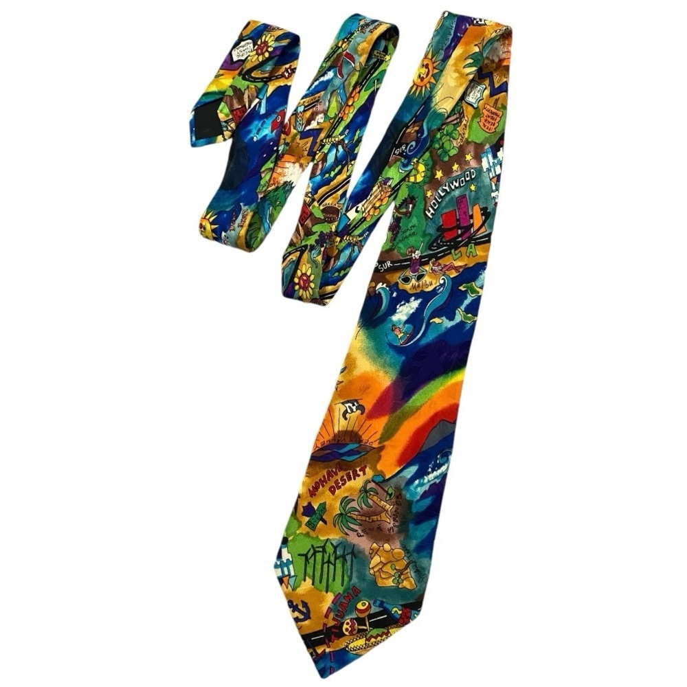 VTG 90’s Nicole Miller Mens Silk Neck Tie Rainbow California Colorful Eclectic